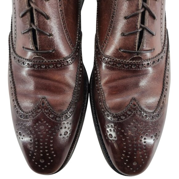 Gravati Italy Men 8.5 Burnished Brown Leather Dress Shoes Wingtip Brogue Oxfords - Picture 9 of 13